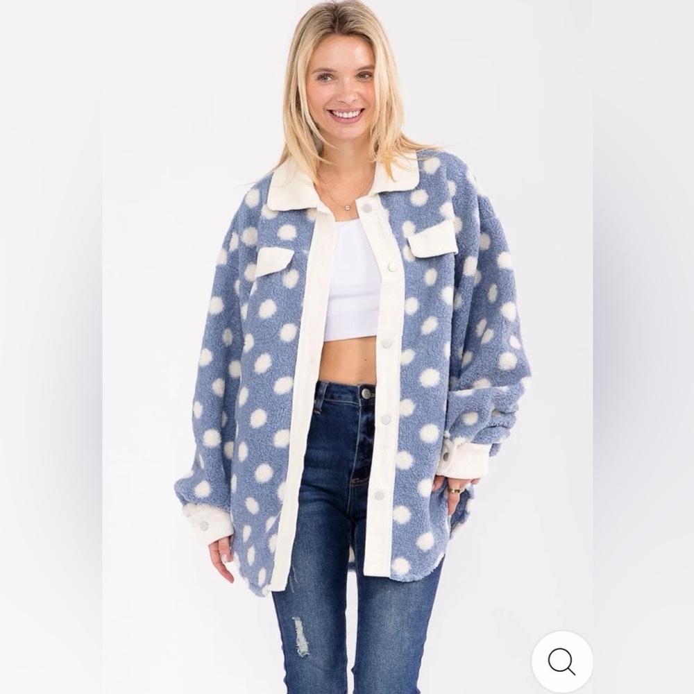 New Blue and White Polka Dot Women's Jacket